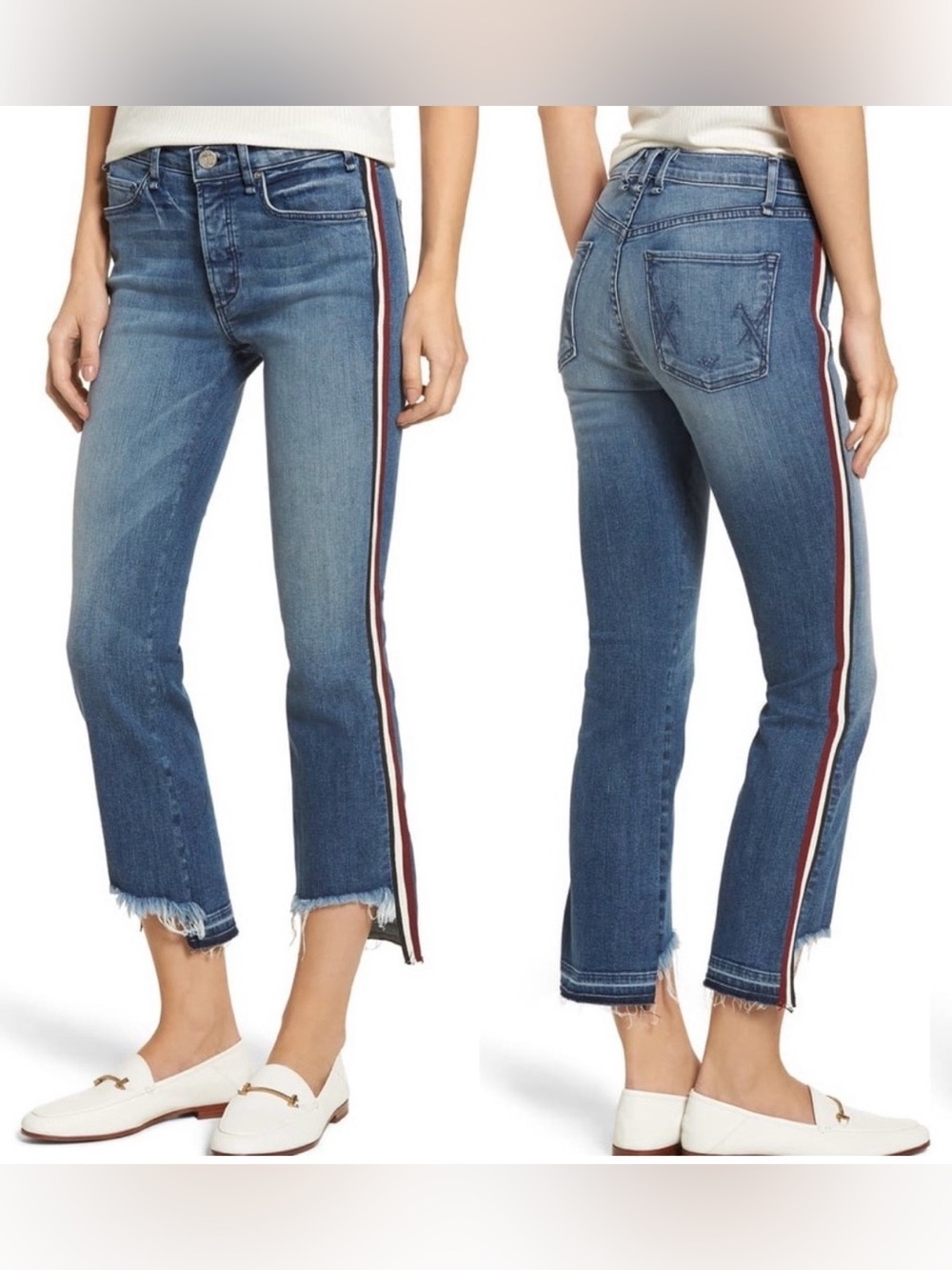McGuire Denim Anthropologie Ibiza Side Stripe Jeans Mid Rise Frayed Step Hem 27